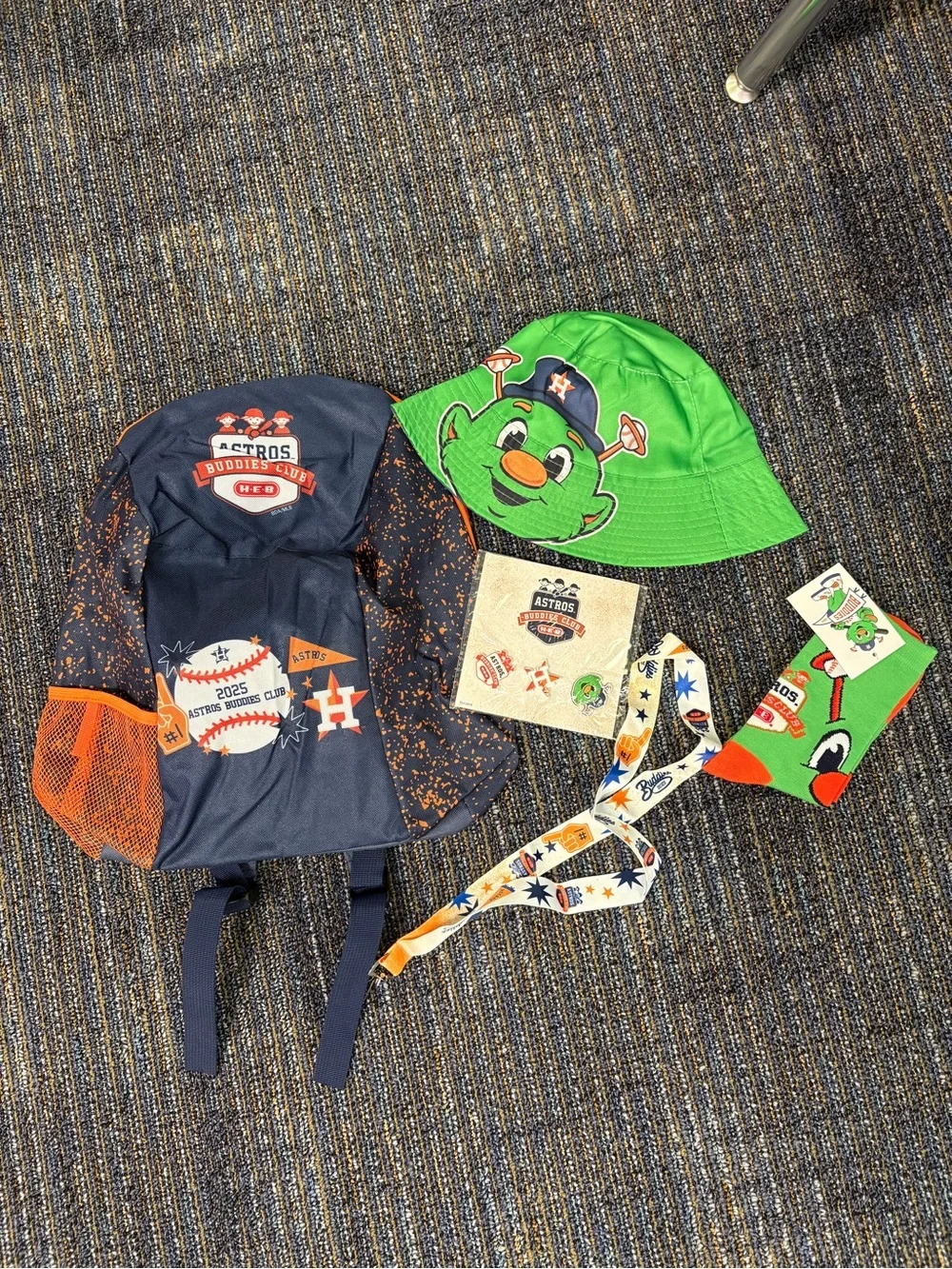 Houston Astros Astrobuddies Backpack, Orbit hat, lanyard, socks/croc charms